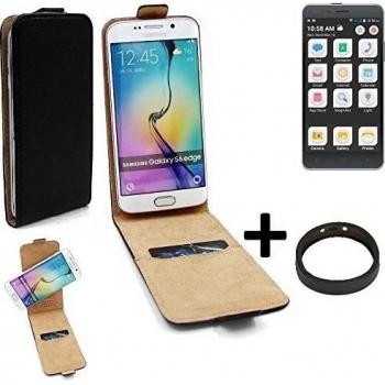 TOP SET: Caso Smartphone para Kodak IM5 cubierta del estilo del tirón 360°, negro + anillo protector, cubierta del tirón - K-S-Trade