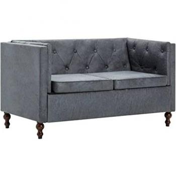 vidaXL Sofá Chesterfield 2 Plazas Tela Gris Asiento Sillón Silla Mueble Salón