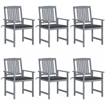 Acacia Wood Garden Chairs Set with Cushions - 6 Pieces in Grey