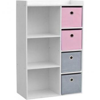 Armario Infantil Blanco con 3 Nichos y 4 Cajones Rosa/Gris - 62 x 29,5 x 96 cm