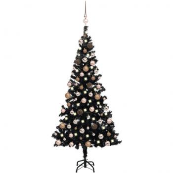 vidaXL Artificial Pre-lit Christmas Tree with Ball Set Black 180 cm PVC
