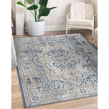 Alfombra Estructural Sole D3871 - Tejido Plano Azul/Beige 80x250 cm