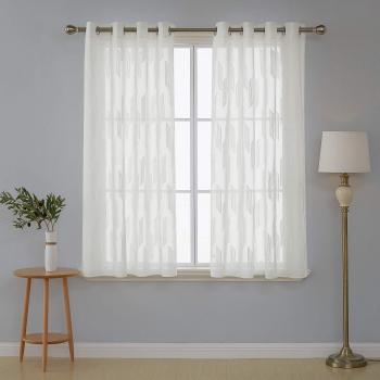 Deconovo Visillos para Ventanas Gasa Voile Efecto Lino Cortinas Habitación Traslúcida para Niños con Ojales 2 Unidades Blanco
