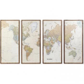 Cuadro set 4 madera 200x3,5x120 mapamundi