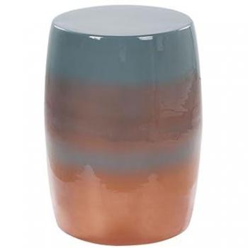 Mesa Auxiliar Moderna de Hierro con Tablero Redondo en Forma de Tambor, Marrón Dorado y Azul Fraguita
