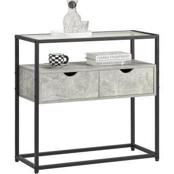 SoBuy FSB54-HG Mesa de Consola con Cristal Templado y 2 Cajones, Dimensiones: 81 x 35 x 78 cm, Color Gris