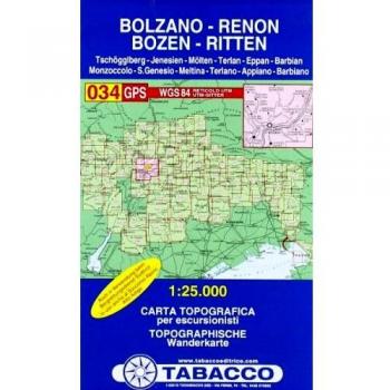 Mapa Turístico y Topográfico de Bolzano - Renon 1:25.000 con GPS y Cuadrícula UTM