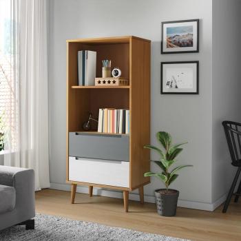Librería molde madera maciza de pino 60x35x133,5 cm en color Marrón y Gris, mueble de almacenaje estantería para oficina, estudio y dormitorio