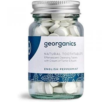 Georganics | Natural + Organic Effervescent Cleansing Toothpaste Tablets, Fluoride + SLS Free, English Peppermint, 120 Tablets