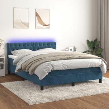 Cama box spring blanda con colchón y LED azul oscuro 140x190 cm terciopelo