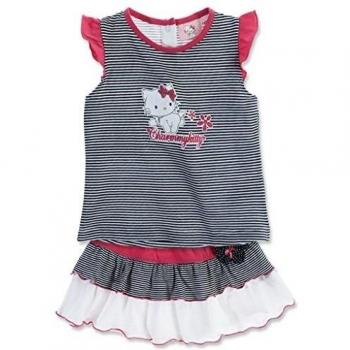 Ensemble jupe et T-shirt bébé fille Charmmy kitty rayé marine/blanc 23mois