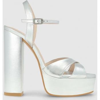 Lodi - Sandalias de tacón de mujer en piel con plataforma metalizada color plata