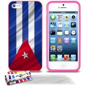 Carcasa Flexible Ultra-Slim APPLE IPHONE 5 de exclusivo motivo [Cuba Bandera] [Rosa] de MUZZANO  + 3 Pelliculas de Pantalla UltraClear + ESTILETE y PAÑO MUZZANO REGALADOS - La Protección Antigolpes ULTIMA, ELEGANTE Y DURADERA para su APPLE IPHONE 5