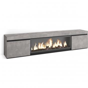 Mueble TV Moderno con Chimenea Eléctrica XXL para Televisores hasta 80, Gris Cemento, 210 cm