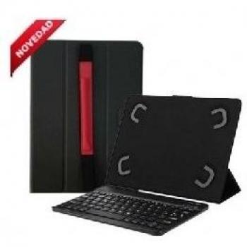 Estuche Negro Leotec Leftec10102K con Teclado Bluetooth - Compatible con 9.6-10.1/24-25.6cm - Batería de 100mAh - Función Soporte y Cierre Magnético