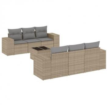 Set de Sofás de Jardín 7 Piezas y Cojines Ratán Sintético Beige