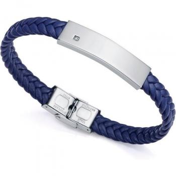 Pulsera Viceroy Magnum de Acero con Diamante y Piel Trenzada en Azul