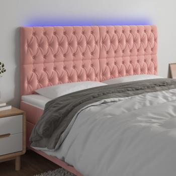 Cabecero LED Terciopelo Rosa 180x7x111/128 cm con luces LED