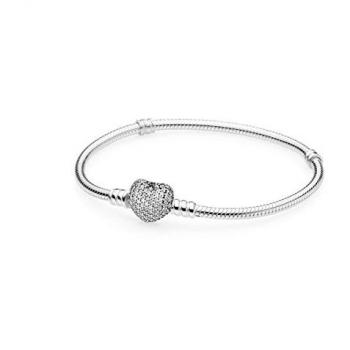 Pandora Moments Sparkling Heart Clasp Snake Chain Bracelet 21 cm Silver for Women