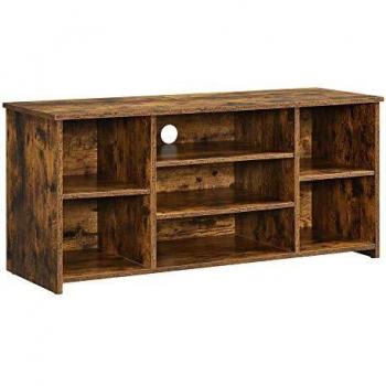 VASAGLE Mueble de TV, Soporte de TV con 7 Compartimentos Abiertos, Estantes de Almacenamiento Ajustables, para televisores de hasta 43 Pulgadas, Marrón Rústico LTV103X01