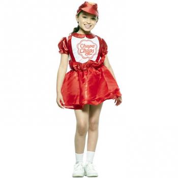 Disfraz de Chupa Chups Lollipop Rojo para niña - Incluye vestido rojo con estampado de Chupa Chups, gorro en forma de caramelo, material suave y cómodo, disponible en varias tallas
