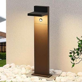 Bolardo LED Silvan 65 cm con sensor, moderno, gris, hecho de aluminio, 1 llama, diseñado para iluminación de senderos y balizas