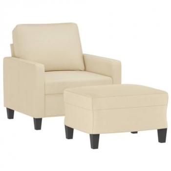 Sillón con taburete de tela crema 60 cm