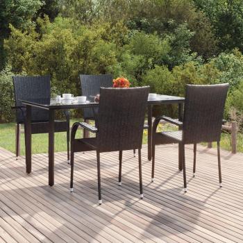 5-Piece Black Poly Rattan Garden Dining Set