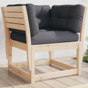 Sofá de jardín con reposabrazos y cojines de madera maciza de pino en color marrón Vidaxl