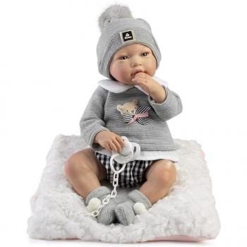 Muñeca bebé Reborn Álex Guca de 46 cm sin pelo, con ropa gris