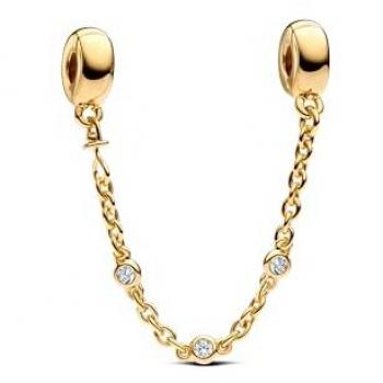 Cadena de Seguridad Pandora Dorada con Tres Gemas Transparentes - Colección Moments