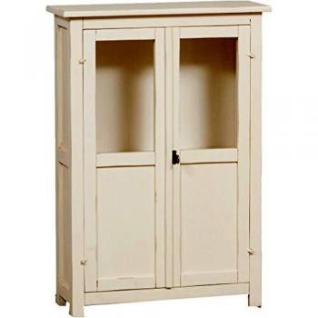 Vitrina Country de Madera Maciza de Tilo con Acabado Blanco Envejecido 68x25x98 cm
