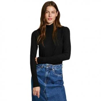 Pepe Jeans Women's Long Sleeve Ribbed High Neck T-Shirt Black