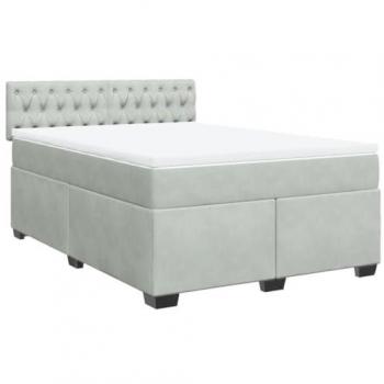 Cama box spring con colchón de terciopelo gris claro 140x190 cm