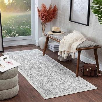 Surya EJURA Boho Short-Pile Oriental Runner Rug, Rectangular, 8mm Height, Grey, 80x220 cm
