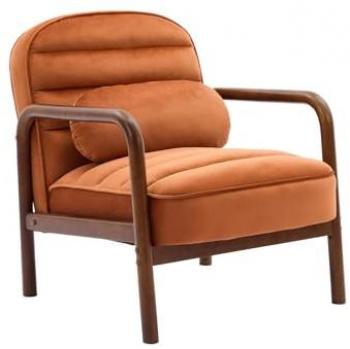 Sillón Escandinavo de Madera de Hevea Teñida de Nogal y Tela de Terciopelo Terra Cotta, Amelie, 66x82x77 cm