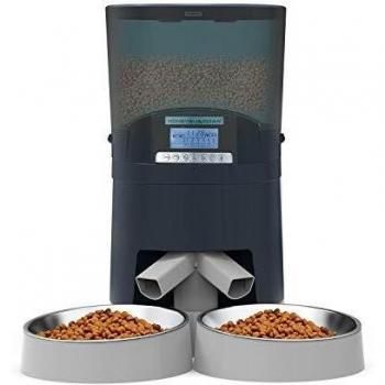 HoneyGuaridan 7L Comederos automáticos para Perros y Gatos con Divisor y Dos Cuencos para Doble dispensación, Temporizador,Control de Porciones, grabadora de Voz de hasta 6 Comidas al día