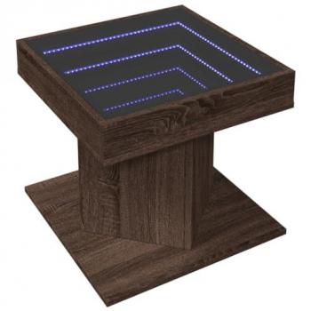Mesa de centro y LED madera ingeniería marrón roble 50x50x45 cm