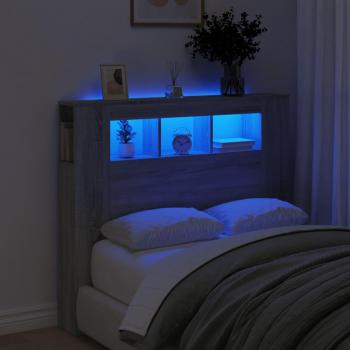 Cabecero LED de madera multicapa gris Sonoma 120x18,5x103,5 cm