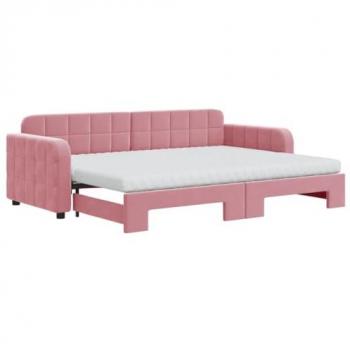 Sofá cama nido extraíble con colchón de terciopelo rosa 80x200 cm