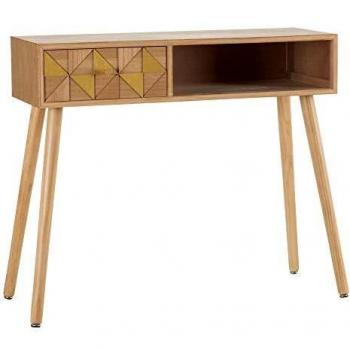 Consola con Rombos tallados Natural de Madera de paulonia de 80x30x78 cm - LOLAhome
