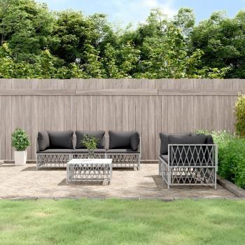 6-Piece White Steel Garden Lounge Set with Cushions