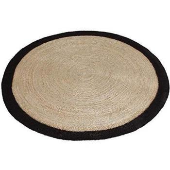 Alfombra Redonda de Yute Natural con Bordes Negros - Diámetro 120cm