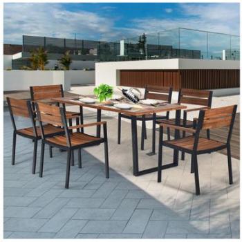 Acacia Wood 7-Piece Outdoor Dining Set with Rectangular Table