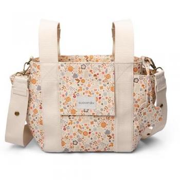 Bolso Organizador Compacto Suavinex para Maternidad con Estampado Floral y Asas Ajustables, Cierre de Cremallera y Bolsillos Interiores