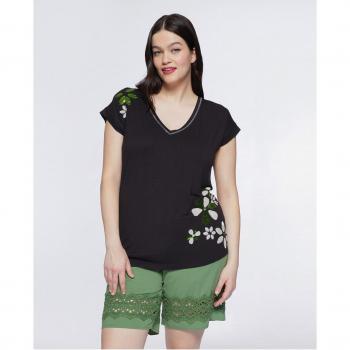 Camiseta de mujer de manga corta con bordado floral