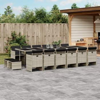 Set de Comedor de Jardín 17 Piezas con Cojines Grises en Polyrattan Sintético