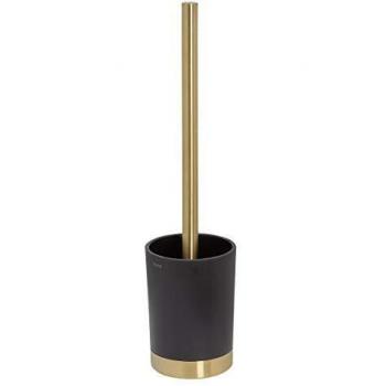 Escobilla de baño independiente Tiger Tune con soporte, metal negro cepillado y acabado en latón cepillado