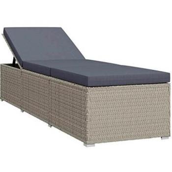 Gray Poly Rattan Sun Lounger with Cushion