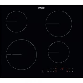 Zanussi ZHRN642K Placa vitrocerámica, 4 zonas de cocción, Avisador acústico, Bloqueo de seguridad, Indicador de calor residual, Control tactil independiente, Sin Marco, Negro, 60 cm